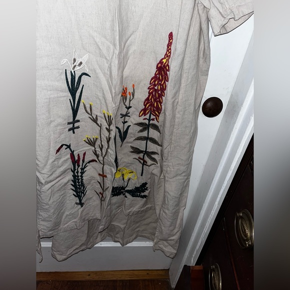 Minibee Women's Embroidered Linen Dress Summer A-Line Sundress Hi Low Tunic - Picture 6 of 9